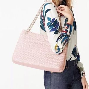 Tory Burch Marion quilted center zip pale apricot